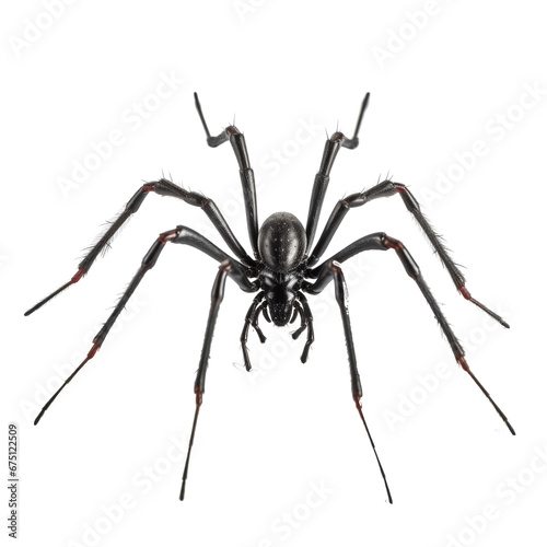 an all-black spider with long legs on an all transparent background generative ai