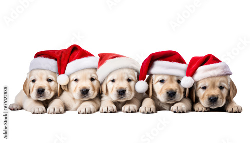 puppies wearing santa hat isolated ontransparent background,generative ai © Krisana