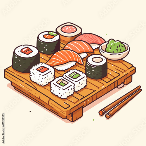 vector set of sushi on plate hand drawn illustration