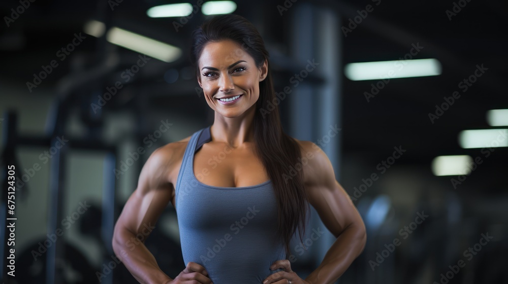 Sport Woman, beautiful, happy, smiling, looking at camera