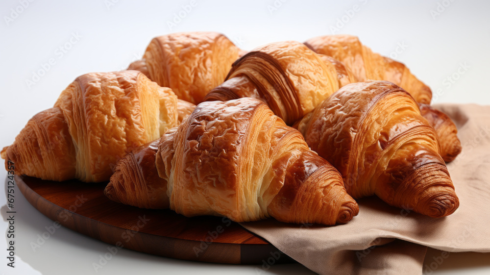 Croissants placed on a white background generative ai