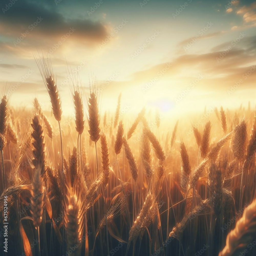 Golden Sunset over Vibrant Wheat Field
