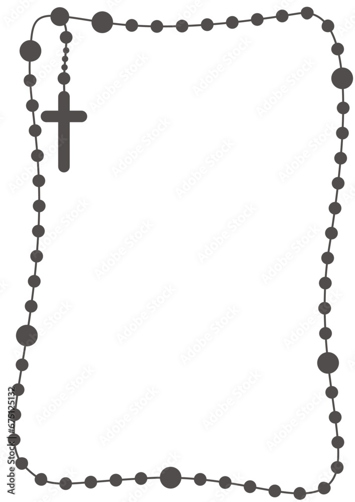 Rosary beads frame with copyspace for text. Chain and cross. Religion Christian catholic symbol. Vector silhouette border. Rosary beads frame with copyspace for text. Chain and cross. Religion Christian catholic symbol. Vector silhouette border.