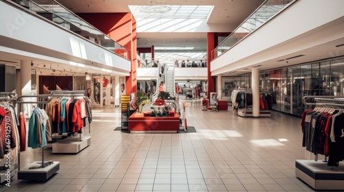 clothes in shopping mall, superstore, trading area photo