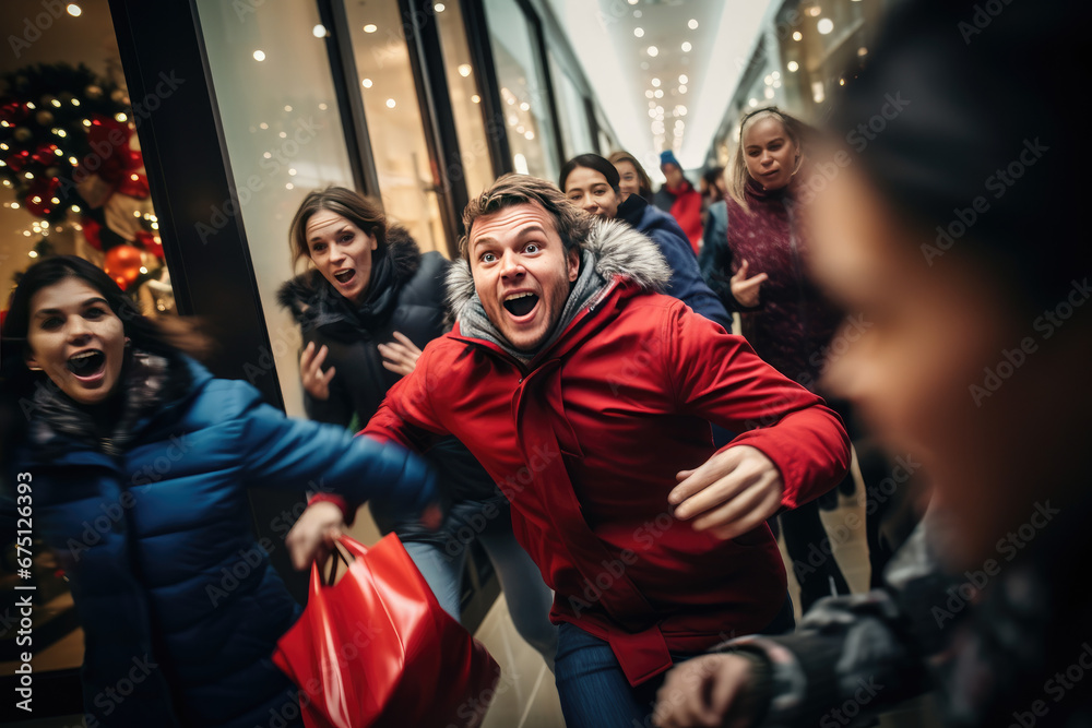 Shoppers rushing and fighting over discounted products on black friday