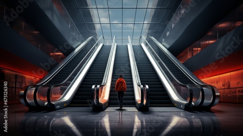 escalator in shopping mall generated by AI photo