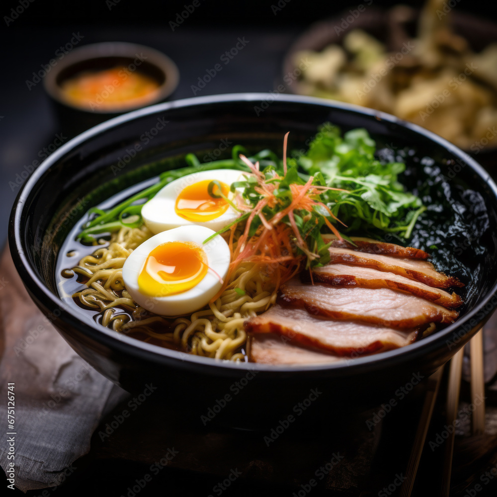 Bowl of mouth watering japanese ramen for single serving. Bowl of mouth watering japanese ramen for single serving.