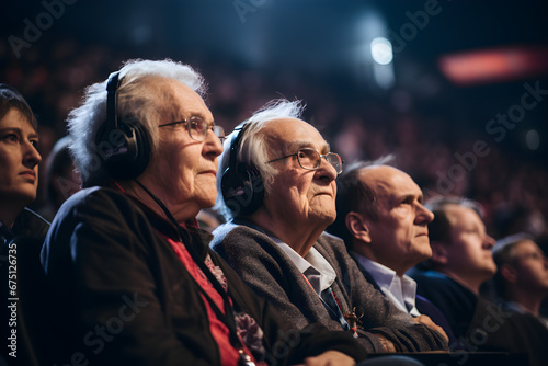two old men watching esports competition event at gaming conference photo