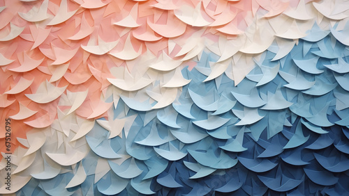 Sky Blue and Peach Paper Cutouts Abstract Pattern Background © icehawk33