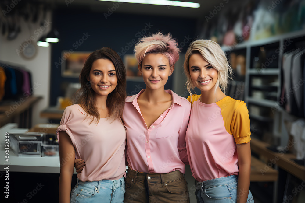 Obraz premium Portrait of fashionable friends group smiling. Friendship, lifestyle concept