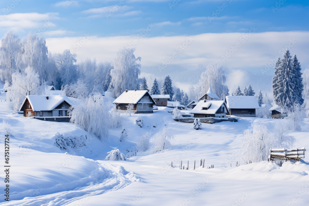 冬の静かな村の風景写真