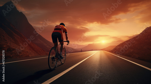 cyclist driving his bike along the road during day time ,dynamic pose.