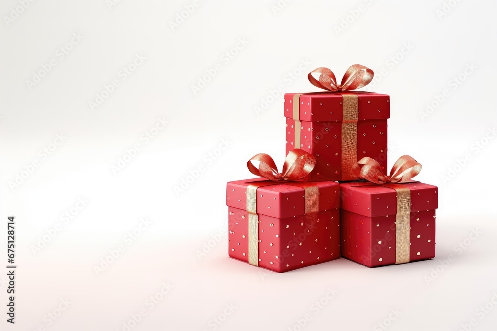 Fototapeta premium Red gift boxes. Packaging Gifts with ribbons. On a white background