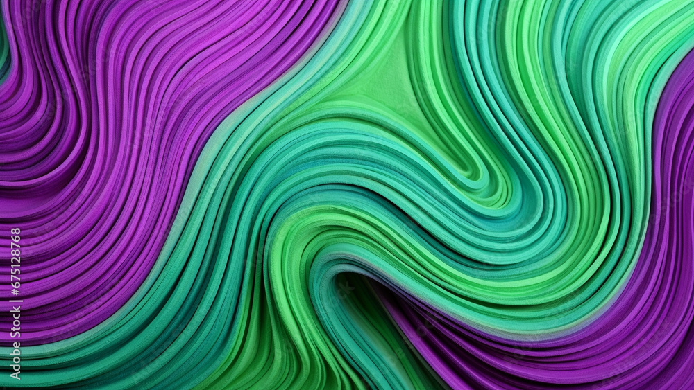 Violet and Lime Green Abstract Pattern Mesmerizing Fractal Waves