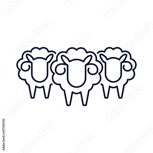 A herd, flock of sheep. Crowd management, control. Vector linear illustration icon isolated on white background.