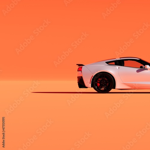 sports car with side angle with orange background wall