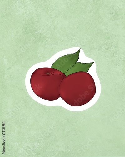 Delicious fresh ripe cherry fruit flat illustration design. Printable cherry ...