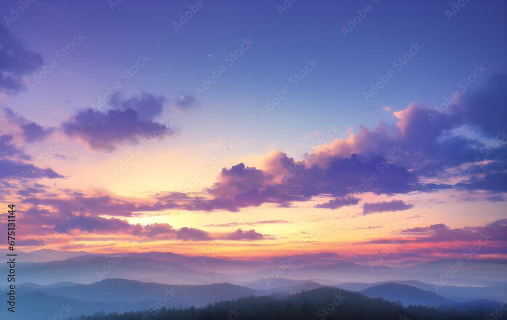 AI generated illustration of a purple cloudy sunset sky - perfect for backgrounds