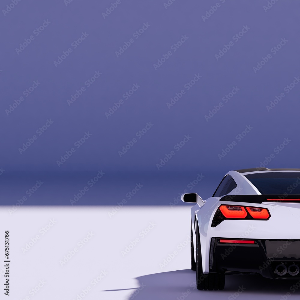 Obraz premium 4K Square a white car with purple background