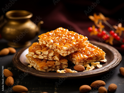 Stacked Peanuts Gachak or Chikki photo