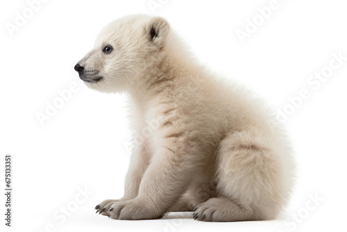 Polar bear cub on white background