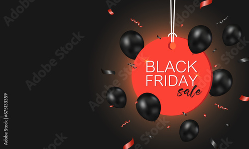 Black friday sale promotion banner with shiny balloons, Shopping sale and discount festive. Vector illustration