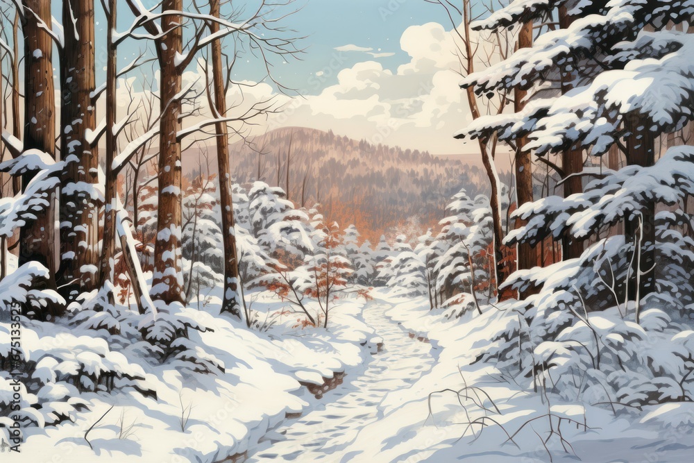 Obraz premium Snowy Forest Paths - Generative AI