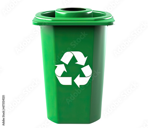 Green recycling bin isolated on transparent background