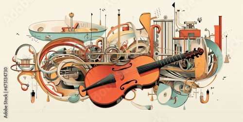 Violin, instruments, sheet music and compositions uniquely risographed to appeal to music lovers and musicians.
