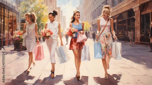 Women holding shopping bags walking on the street