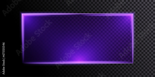 Abstract purple light neon border shape. Rectangular frame with neon light effect. Futuristic glowing screen. Vector