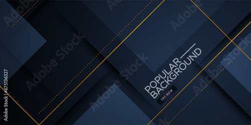 Dark black futuristic abstract vector background with shadow and gold straight lines. Modern creative halftone premium gradient. 3d cover of business design. Eps10 vector