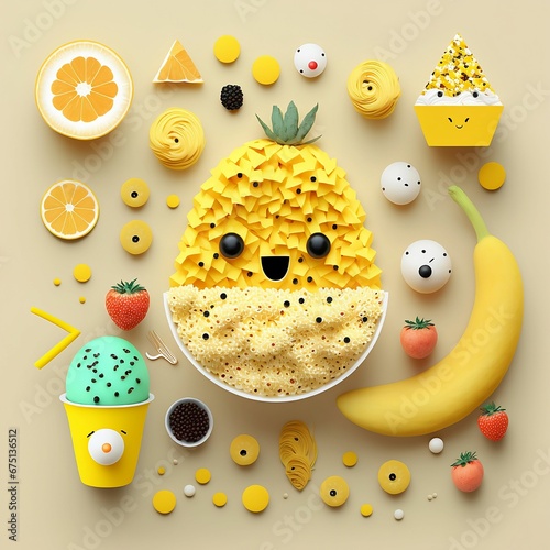 AI generated illustration of the yellow food characters