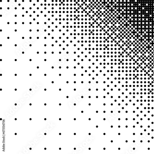 Screentone corner with black halftone raster gradient of small dots on a white background. Vector retro vignette for comics and manga