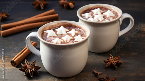 Two cups of hot chocolate with marshmallows