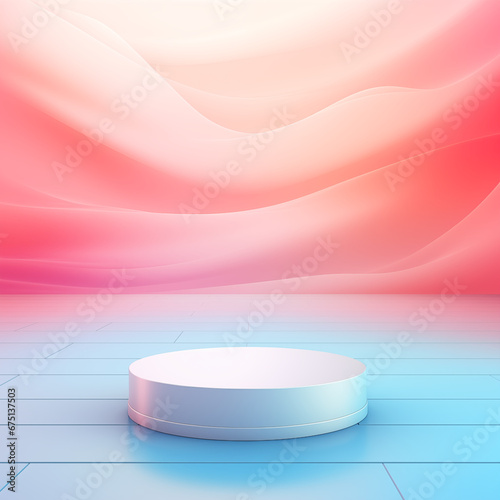 subtle pink gradient background with floor and a white podium for product mockup