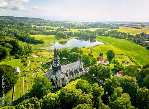 Aerial view of Varnhems monastery in Sweden