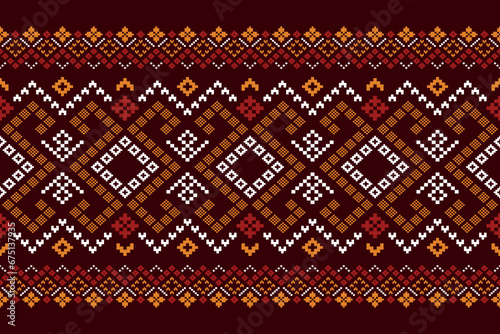 Red traditional ethnic pattern paisley flower Ikat background abstract Aztec African Indonesian Indian seamless pattern for fabric print cloth dress carpet curtains and sarong