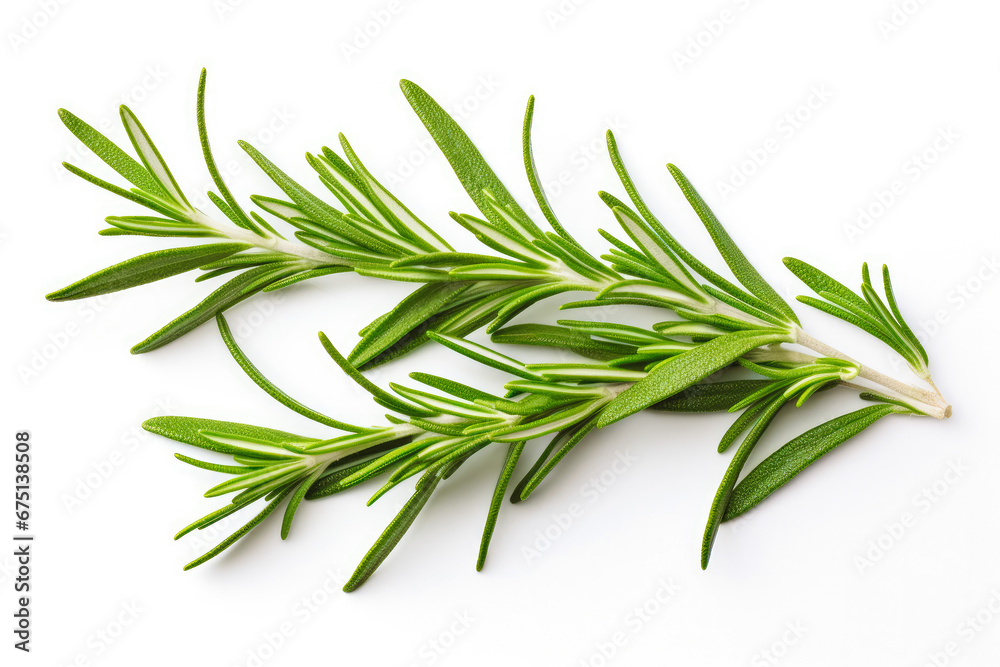 Fototapeta premium Rosemary fresh healthy herb leaves on white background. Fresh wholefoods farmer's market produce. Healthy lifestyle concept and healthy food.