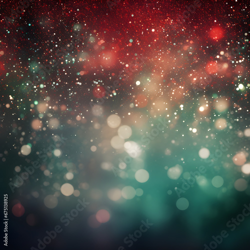 red, gold and green particle dust light. Bokeh light. lights effect background. Christmas glowing dust background Christmas glowing light bokeh confetti and sparkle overlay texture for your design.