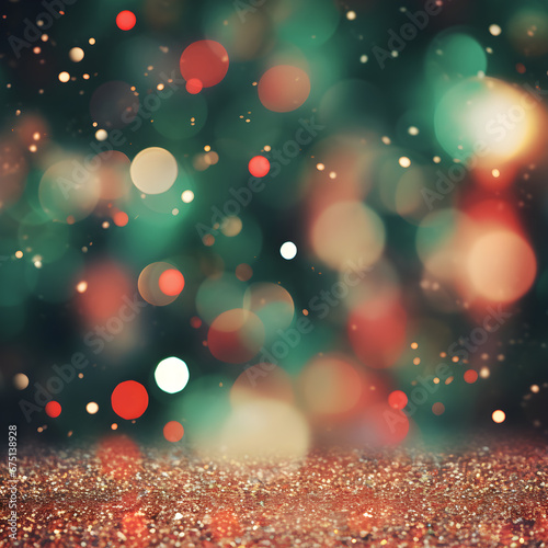 red, gold and green particle dust light. Bokeh light. lights effect background. Christmas glowing dust background Christmas glowing light bokeh confetti and sparkle overlay texture for your design.