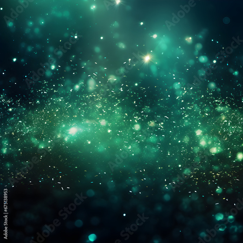 green particle dust light. Bokeh light. lights effect background. Christmas glowing dust background Christmas glowing light bokeh confetti and sparkle overlay texture for your design.