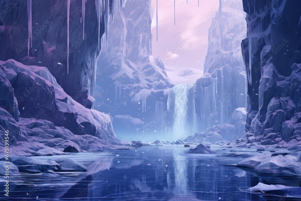 Frozen Waterfalls - Generative AI - obrazy, fototapety, plakaty 