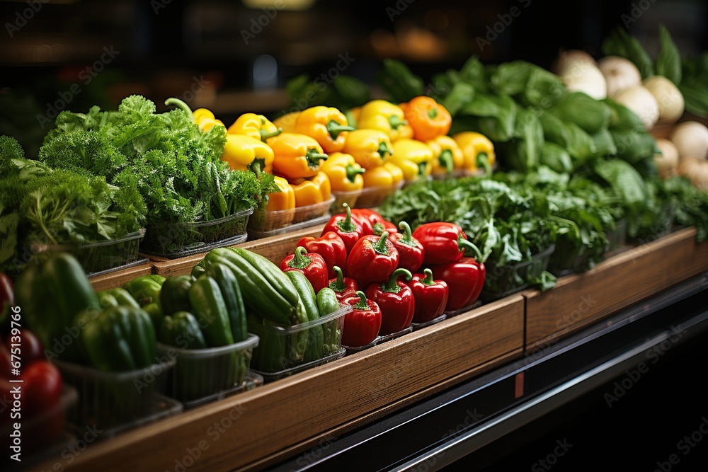 Various types of vegetables on shelves