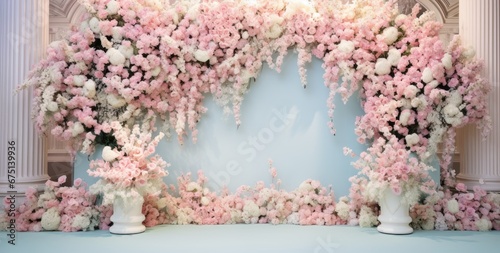 Wedding backdrop aesthetic flower decoration indoor interior decorated studio background