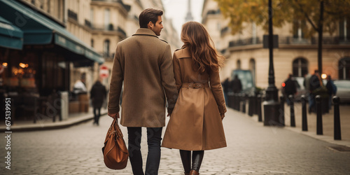 Romantic Stroll in Paris: A Happy Couple's Vacation Getaway