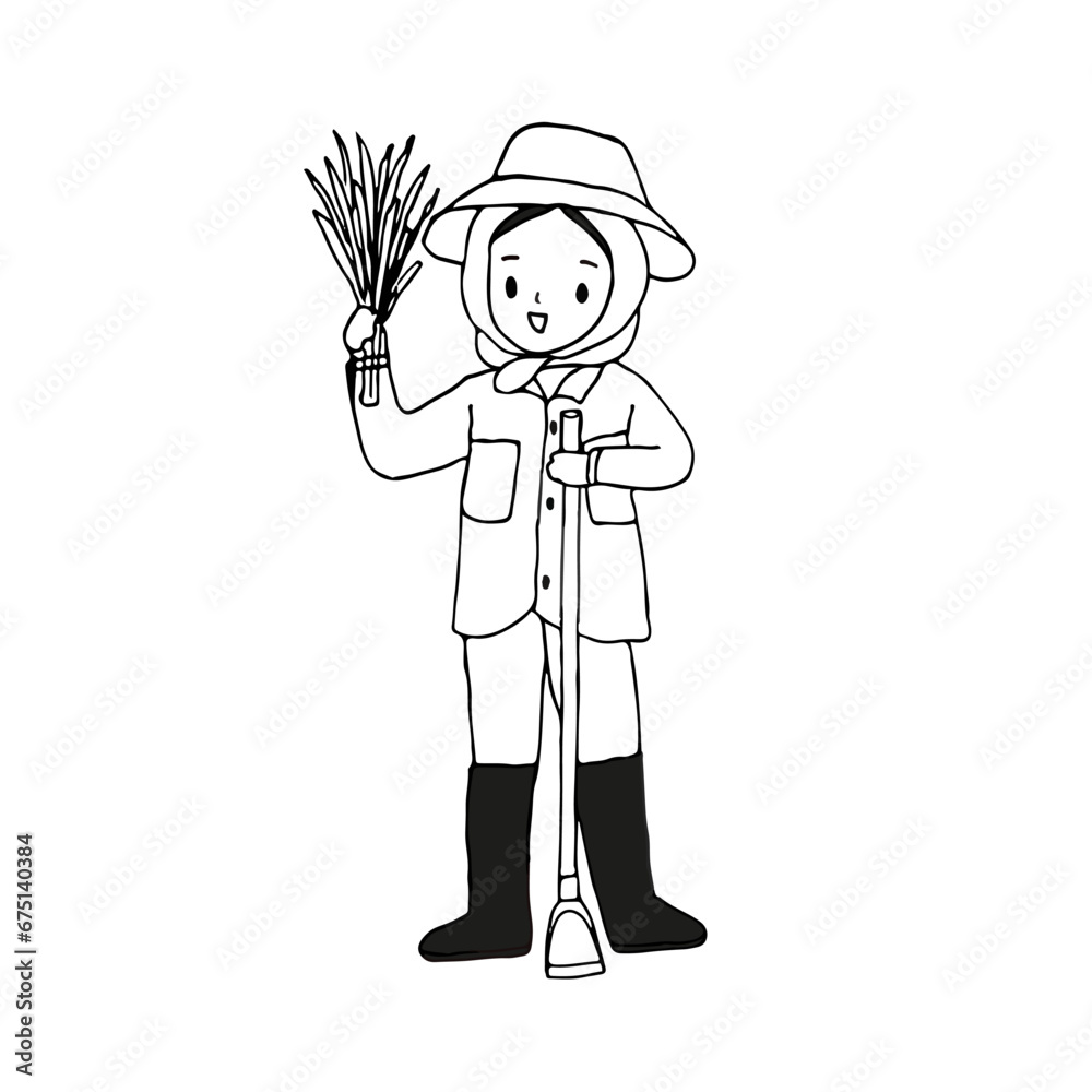 Thai farmer cartoon, outline drawing vector Thai farmer cartoon, outline drawing vector