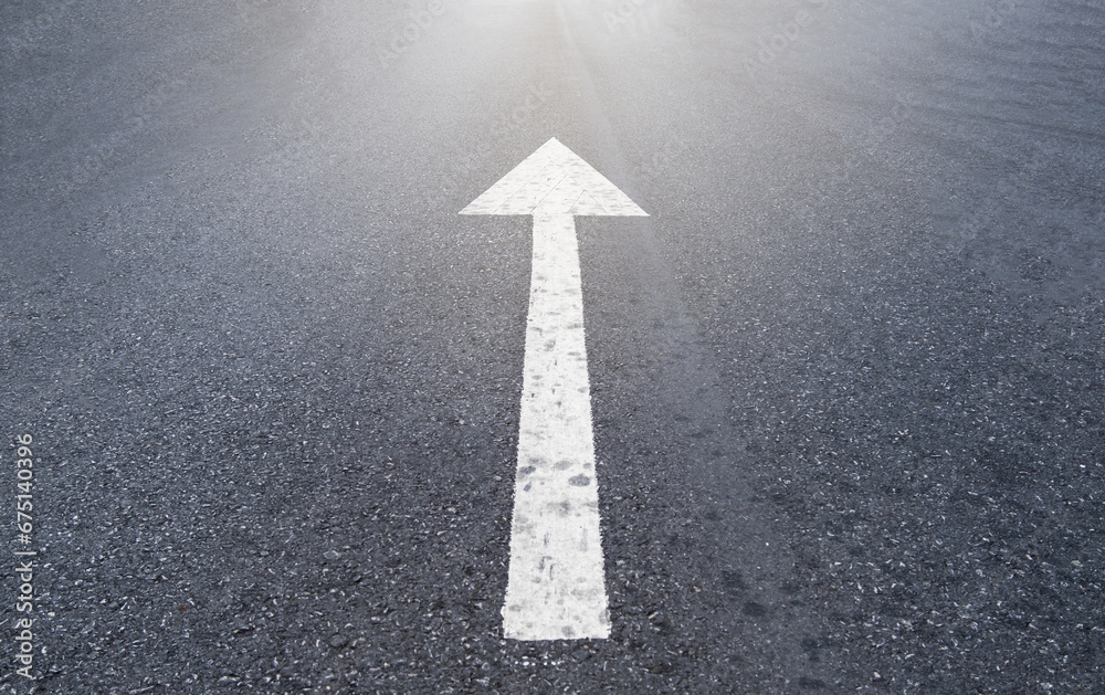 The road surface is a forward sign. arrow on the road on white background