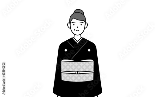New Year's greeting and weddings, Senior woman in kimono with a smile facing forward