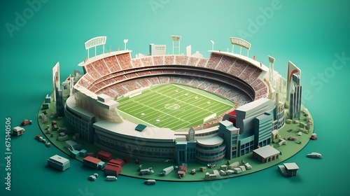 Football field with stadium Paper art style